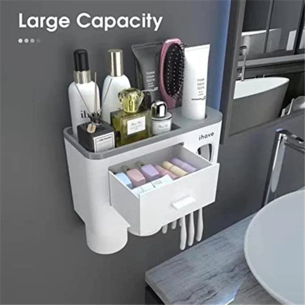 Toothbrush Holders for Bathrooms, 2 Cups Toothbrush Holder Toothpaste Dispenser